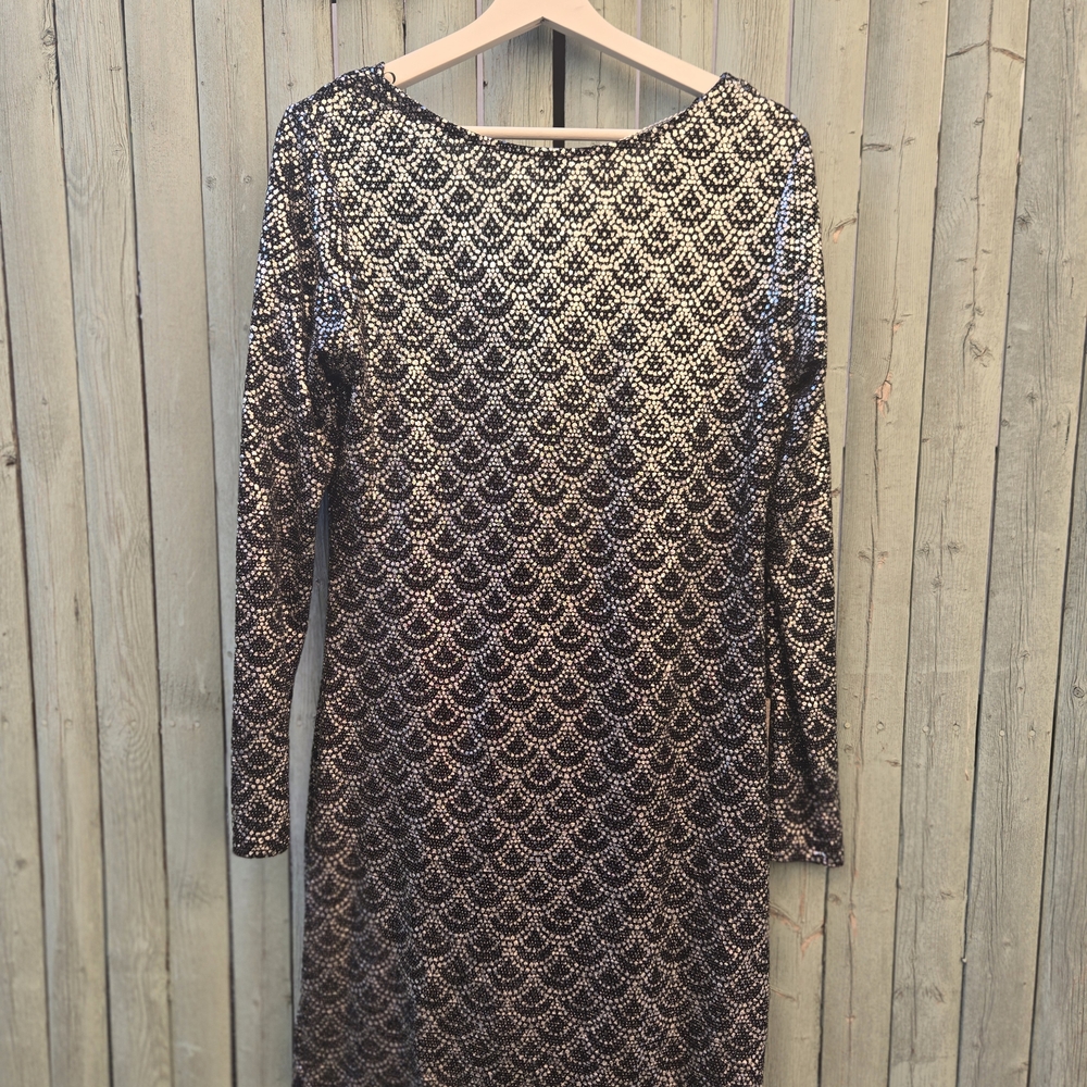 Michael Kors Elegant Black and Silver Patterned Dress
